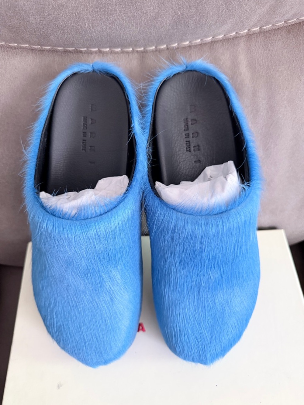 Bright Blue Faux Fur Slipper Mules